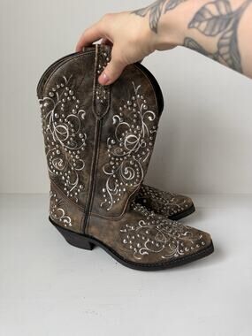 Rockin Country Western Boots Womens 7.5 Brown Leather Pointy Toe Cowboy Rodeo